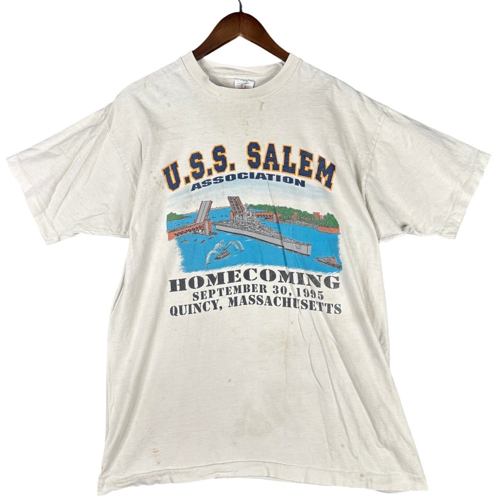 Vintage 1995 USS Salem Association Homecoming T-Shirt Mens XL Quincy MA White
